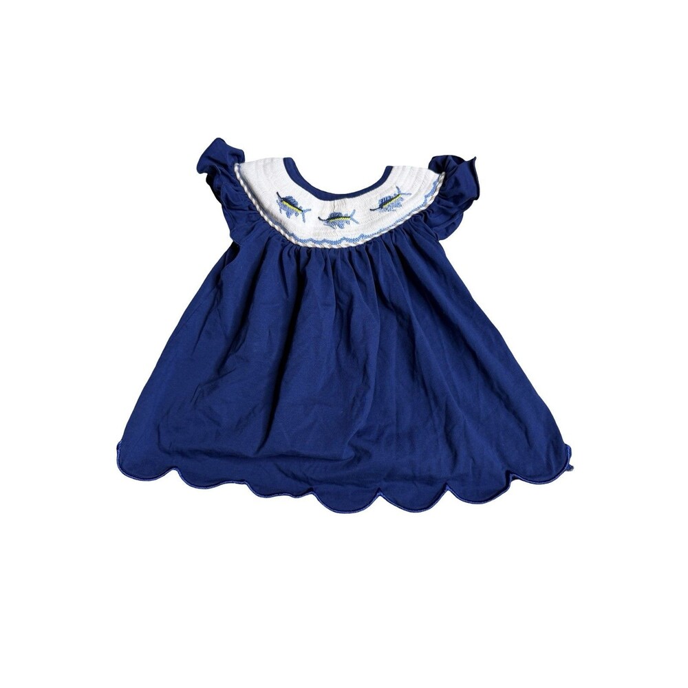 Southern Sass Smocks Baby Girl Dress Size 12 Months Marlin Fish Blue